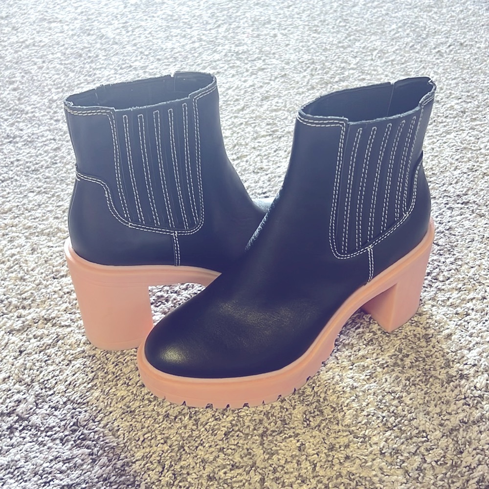 NWT Dolce Vita black boots, size 8 with pink soul!